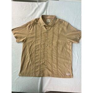 Scotch & Soda Mens XXL Tan Pintuck Short Sleeve Button Up Shirt Guayabera Style